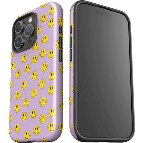 Purple Happy Face Pattern iPhone 16 Pro Impact Case